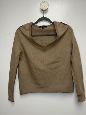 Gucci Tan V-Neck Sweater with Shoulder Stripe Detail Lana wool